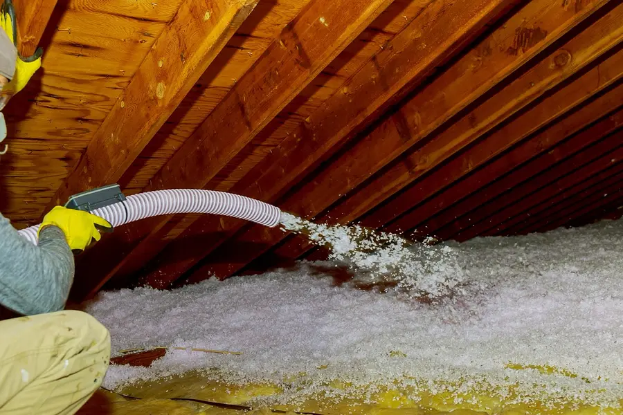 Blown-in attic insulation installation