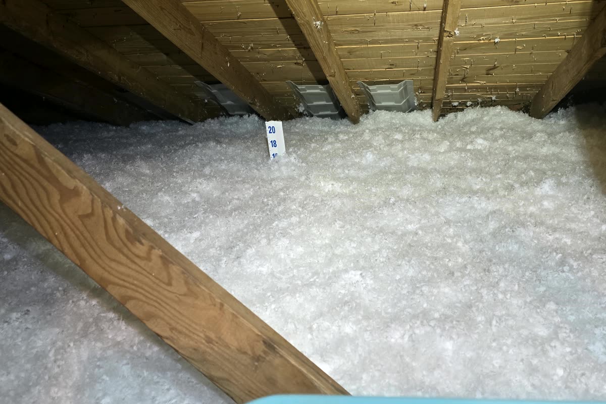 Clean blown-in attic insulation with proper depth